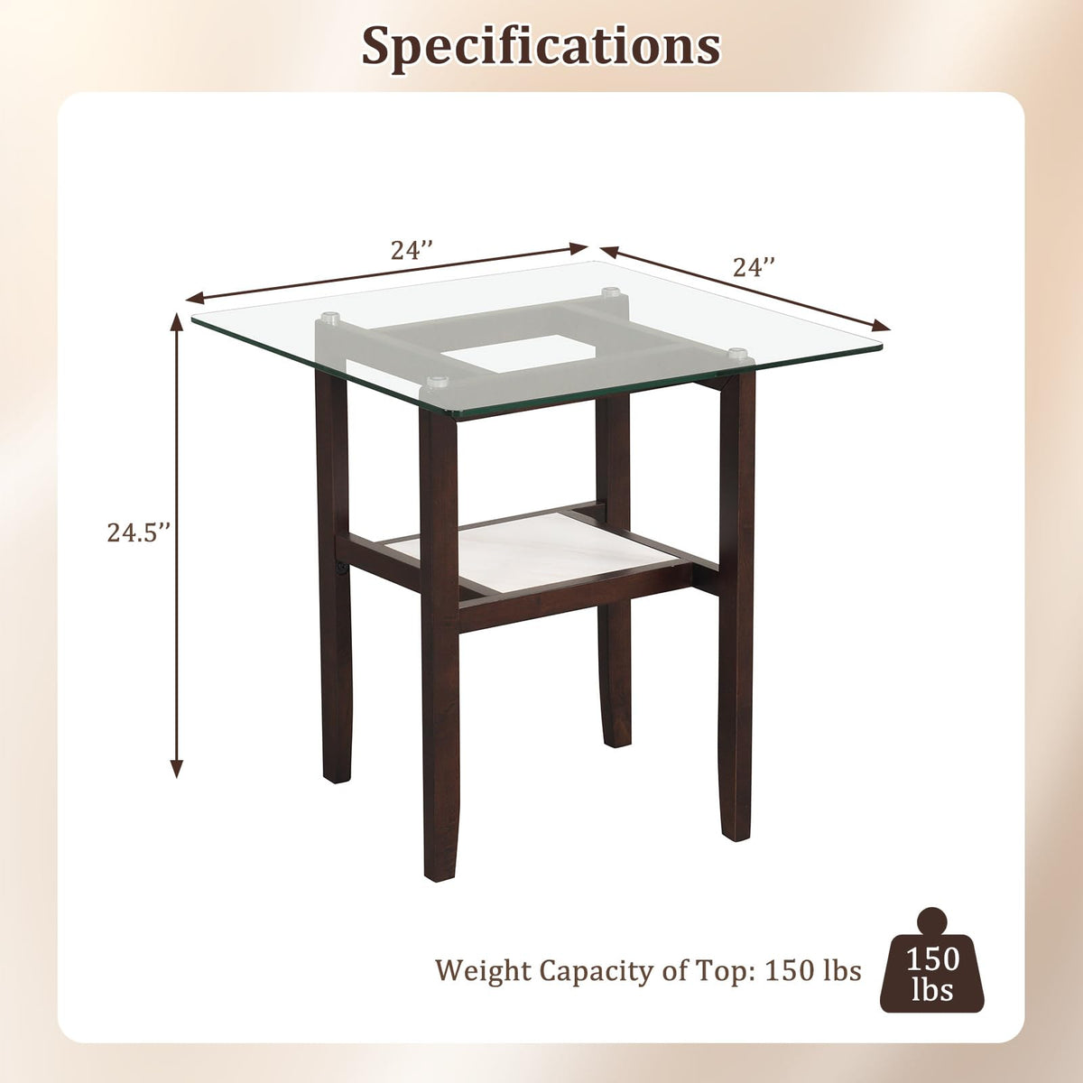 Goflame Small Coffee Table 24" Glass End Table