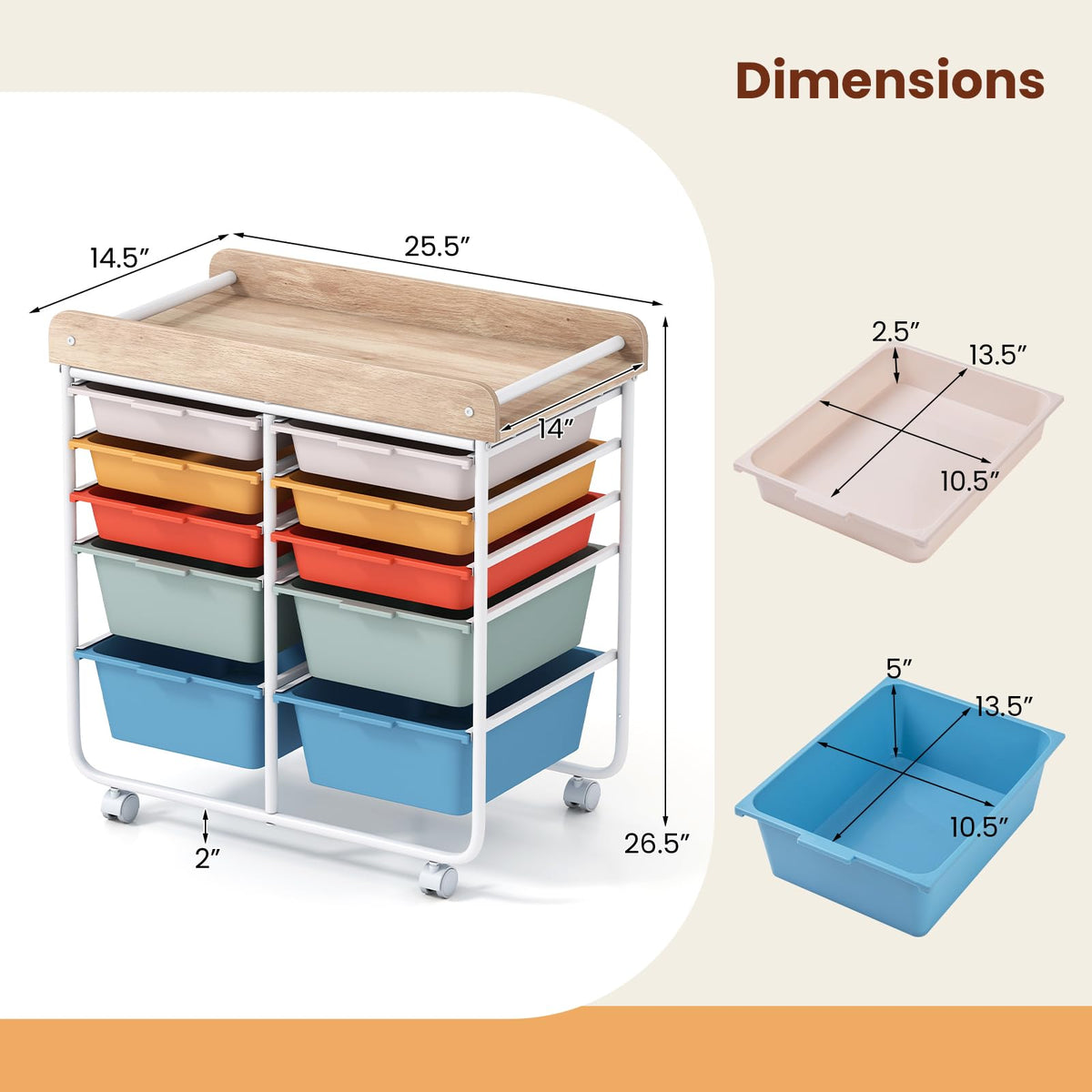 Goflame Rolling Storage Cart with 10 Drawers, Utility Cart