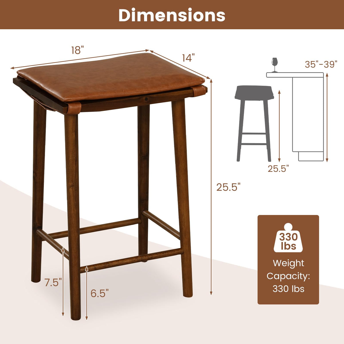 Goflame Bar Stools Set of 4, Wooden Backless Barstools for Kitchen Island
