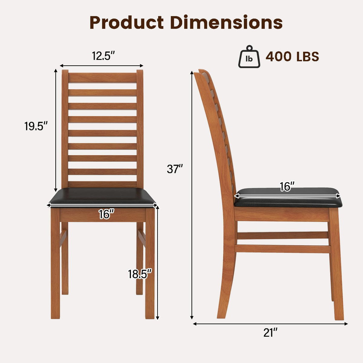 Goflame Wooden Dining Chairs Set PU Leather Upholstered Kitchen Armless Chairs w/Rubber Wood Legs