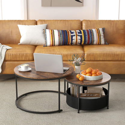 Goflame 31.5" Round Coffee Table with Removable Fabric Basket & Metal Frame