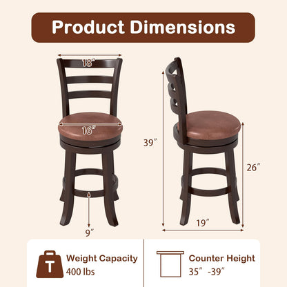 Goflame 26" Counter Height Swivel Barstools Set of 2/4 with Faux Leather Seat and Wrap-around Footrest