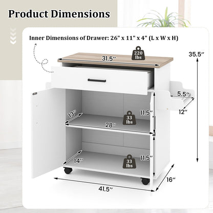Goflame Kitchen Island with Storage 41.5" W Rolling Island Table