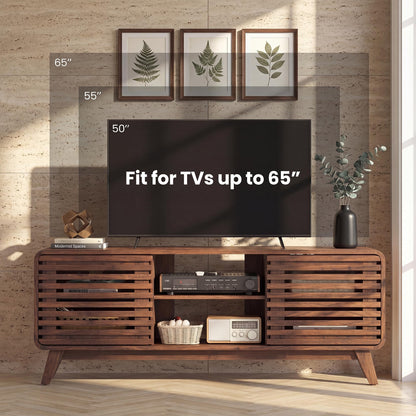 Goflame 58" Mid Century Modern TV Stand for 65 inch TV with Grille Doors