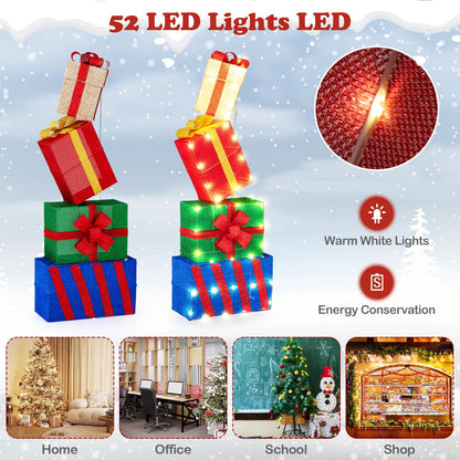 Goflame Christmas Lighted Gift Boxes Set of 4 | Light Up Present Boxes with Colorful Bows