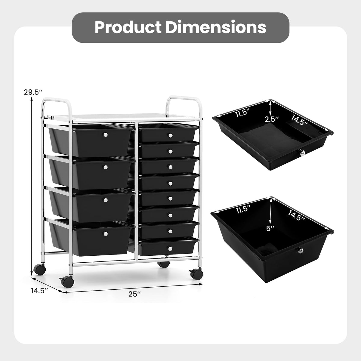 Goflame 12 Drawer Rolling Cart with Drawers Storage Organizer Cart