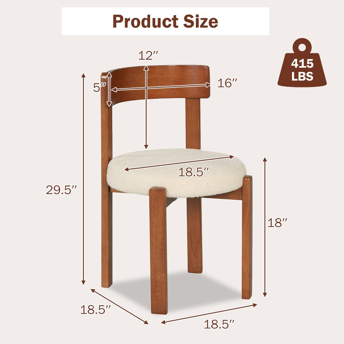 Goflame Wooden Dining Chairs Set of 2/4 Teddy Fleece Upholstered Boucle Kitchen Chair w/Curved Backrest