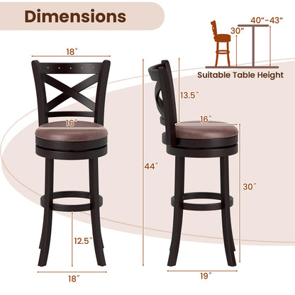 Goflame 30" Swivel Bar Stools with Footrest & Rubber Wood Frame