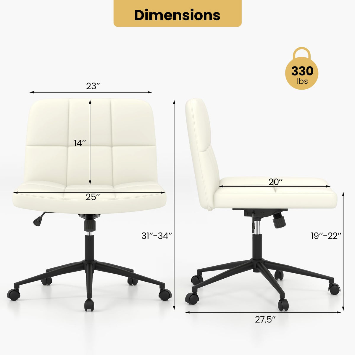 Goflame Criss Cross Chair with Wheels, PU Leather Cross Legged Office Chair, Height-adjustable Swivel Vanity Chair