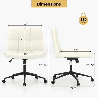 Goflame Criss Cross Chair with Wheels, PU Leather Cross Legged Office Chair, Height-adjustable Swivel Vanity Chair