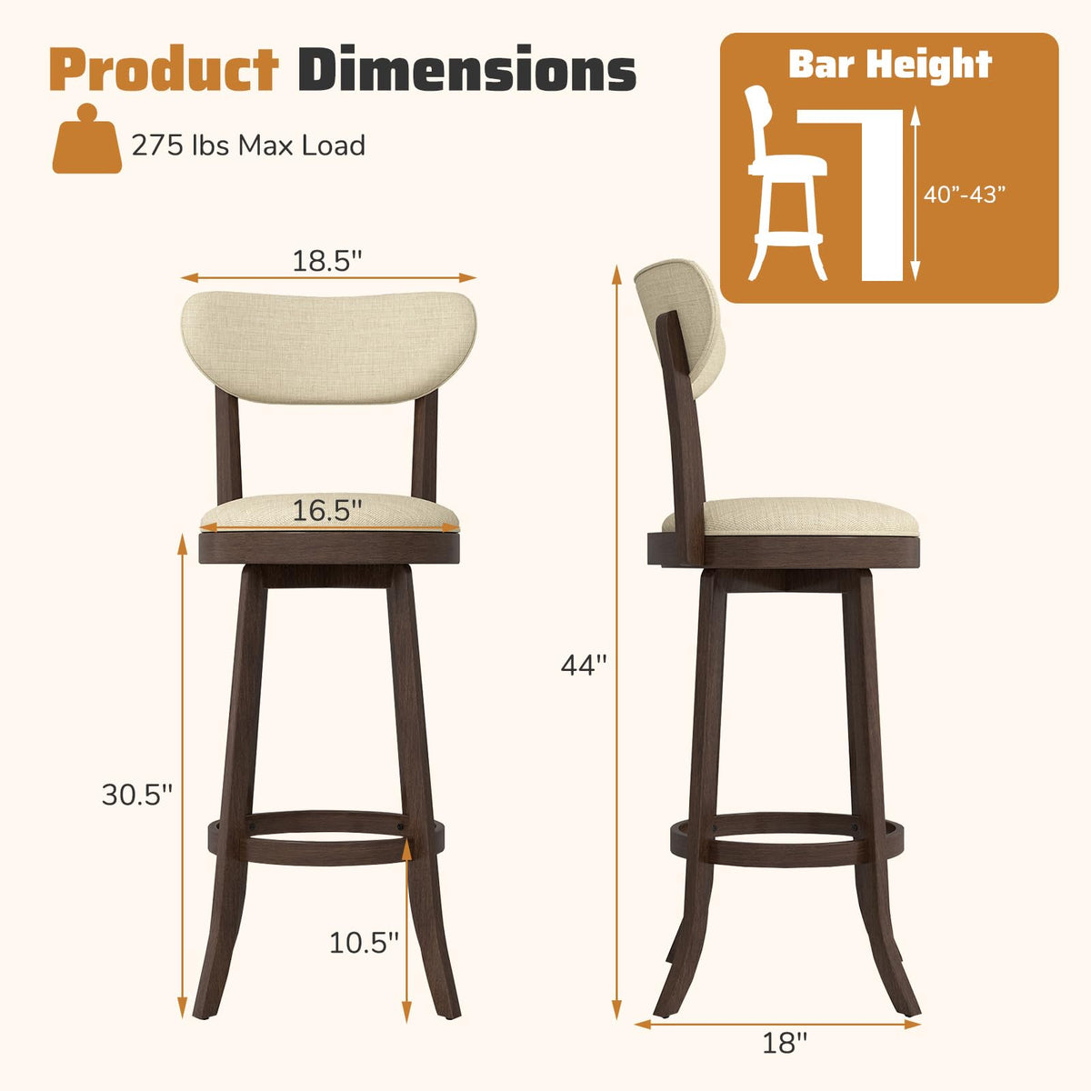 Goflame 30.5" Swivel Bar Stools Set for Kitchen Island Dining Room Pub