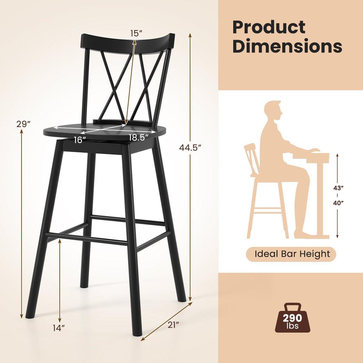 Goflame Windsor Bar Stools Set of 2/4(29"/24")