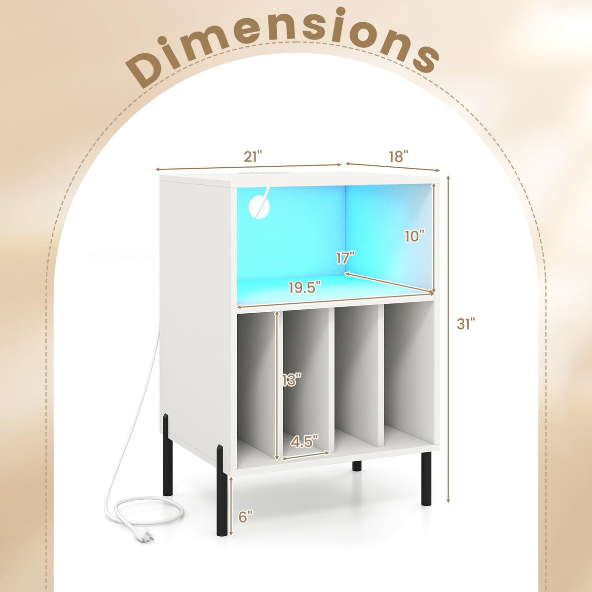 Goflame Record Player Stand with LED Lights & Charging Station