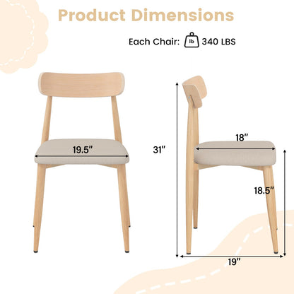 Goflame Linen Fabric Upholstered Modern Dining Chair Set of 2/4 with Padded Seat and Curved Back