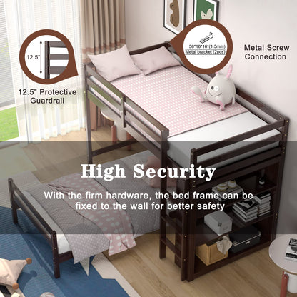 Goflame Twin Over Twin Loft Bed w/ Bookcase, Bunk Bed w/ 12.5" Full-Length Guardrail & Ladder