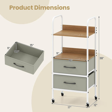 Goflame Utility Rolling Cart with Foldable Fabric Drawers