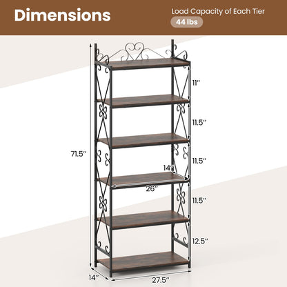 Goflame 6-Tier Bookshelf Industrial Bookcase with 2 Anti-Tipping Kits and Metal Frame