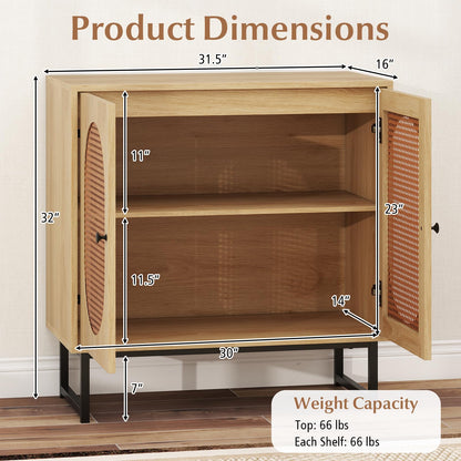Goflame Small PE Rattan Buffet Cabinet with 2-Door Boho Sideboard