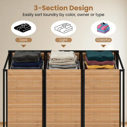 Goflame Laundry Hamper Sorter 3 Section with Lid