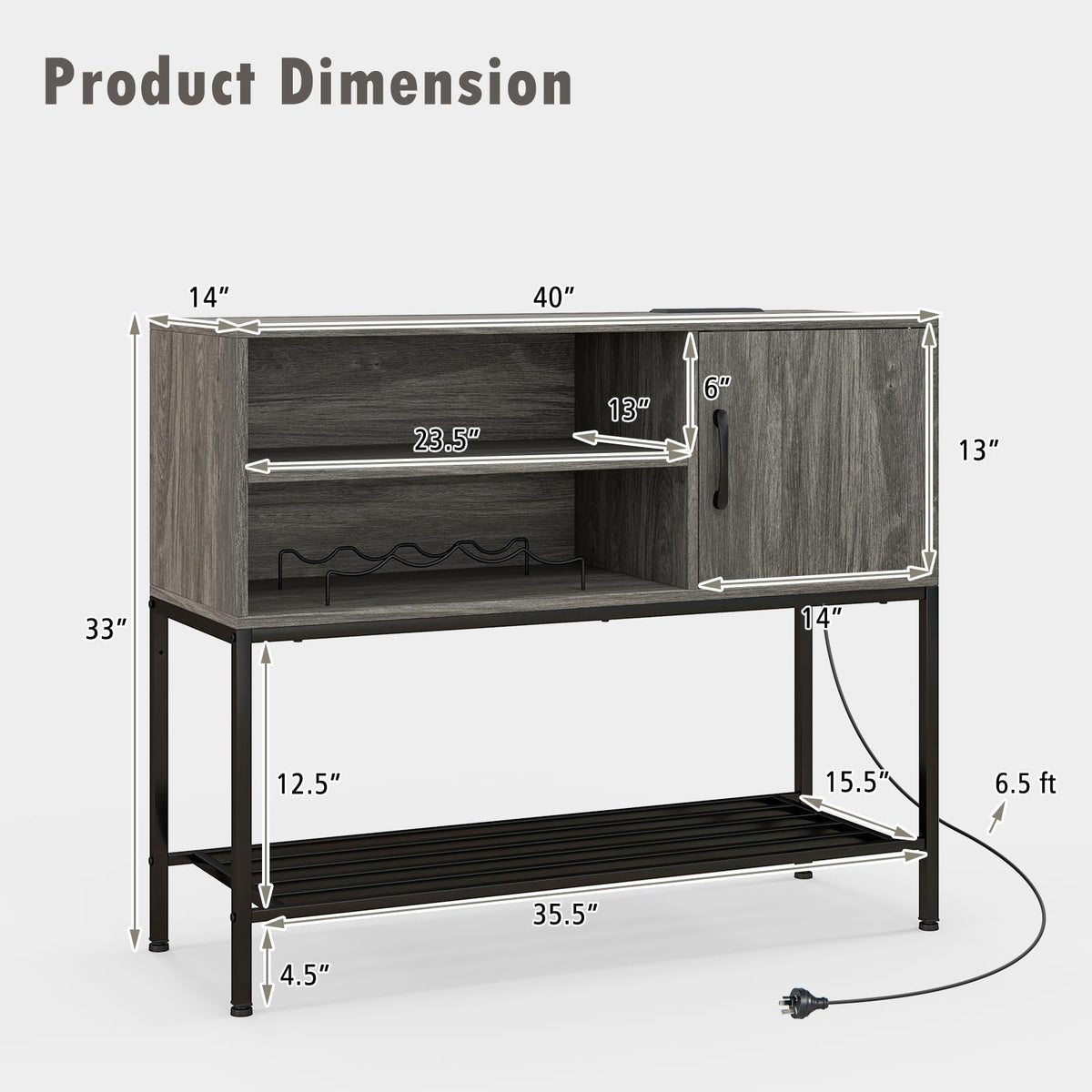 Goflame Buffet Cabinet with Power Outlets & USB Ports, Wood Coffee Bar Cabinet