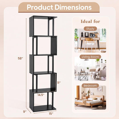 Goflame 5-Tier S-Shaped Wood Bookcase w/Metal Frame (1/2)