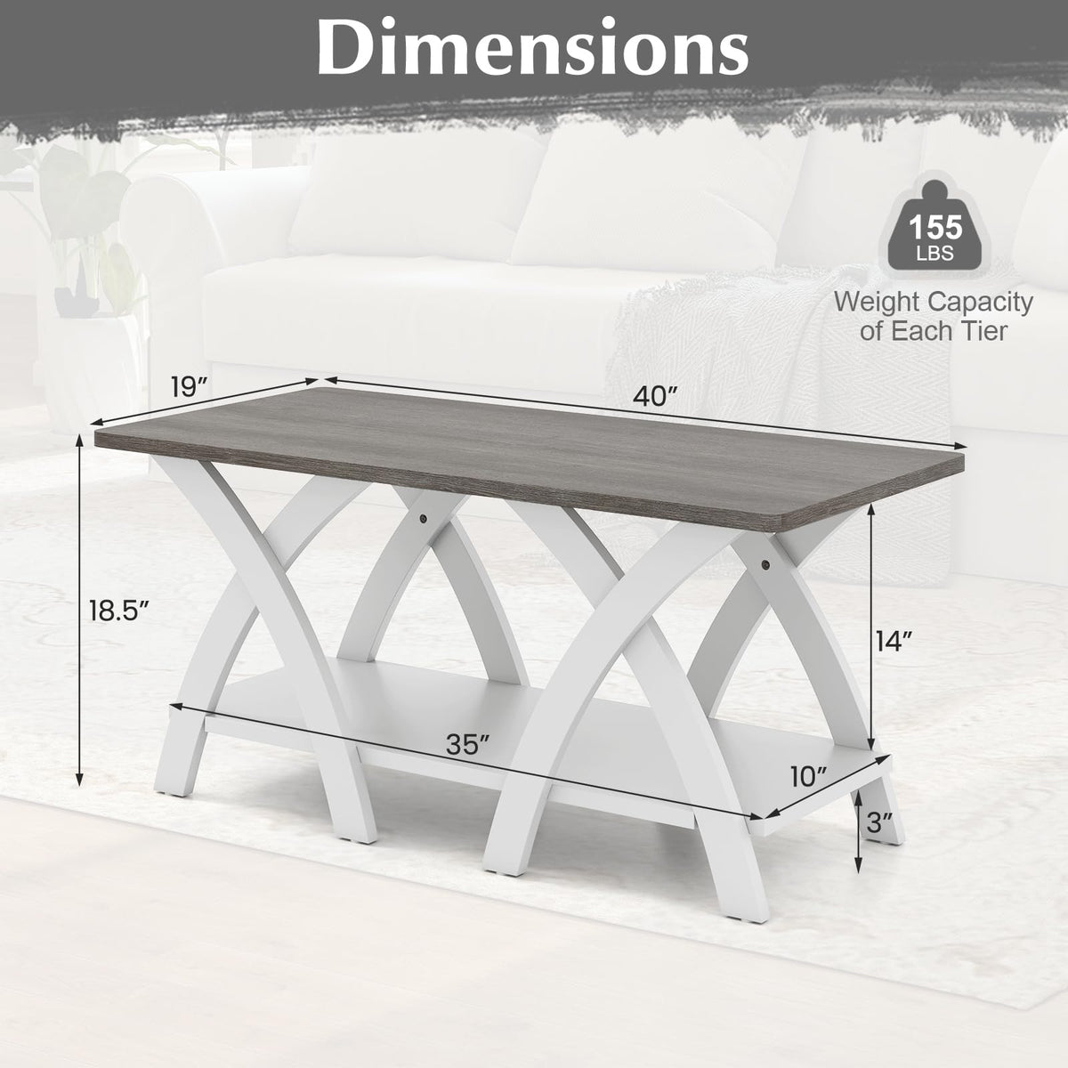 Goflame Farmhouse Coffee Table 2-Tier Wood Center Table with Storage Shelf & X-Shaped Support Legs