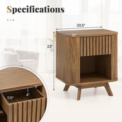 Goflame Mid Century Modern Nightstand Set of 1/2 Fluted Bedside Table