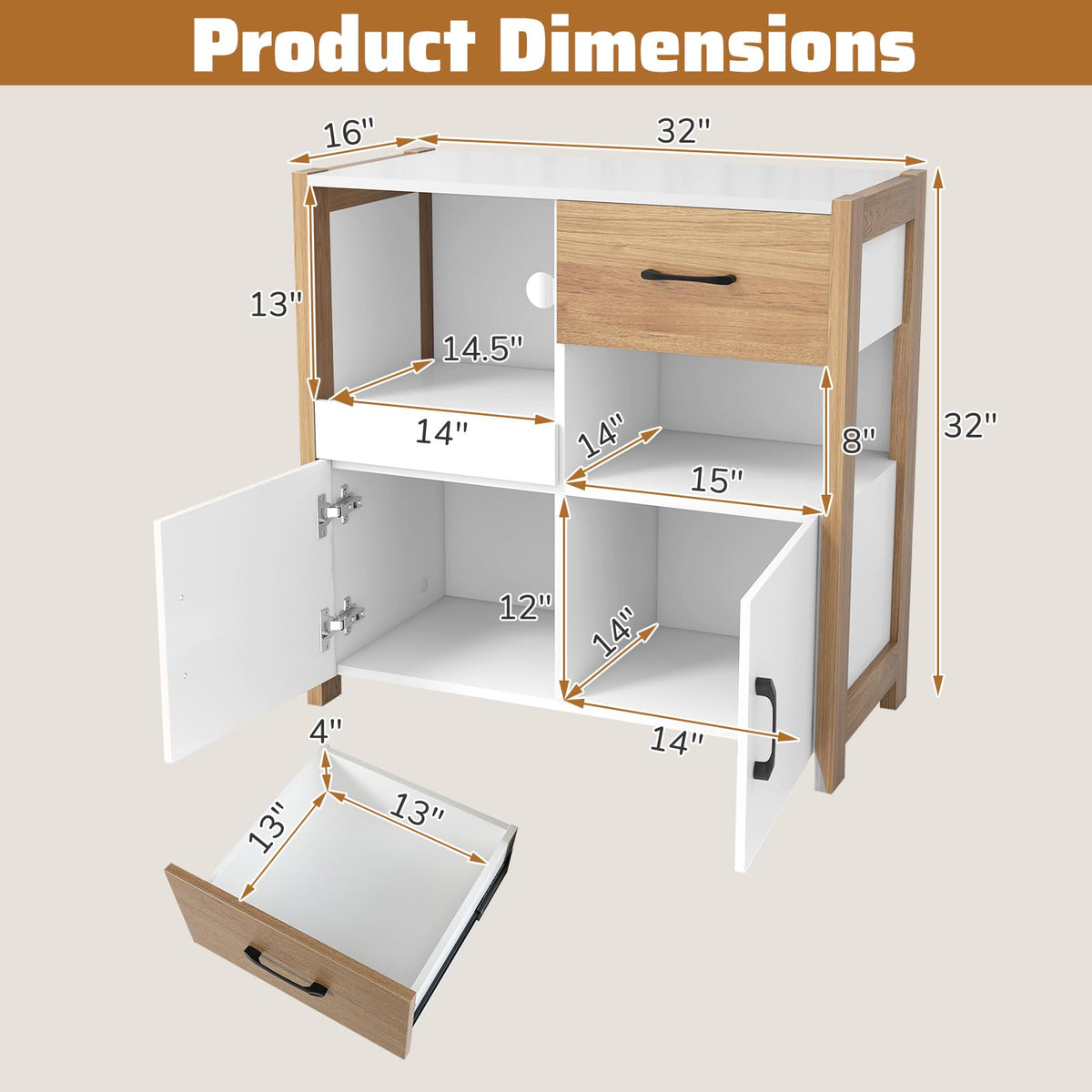 Goflame Buffet Sideboard with Pull-Out Shelf