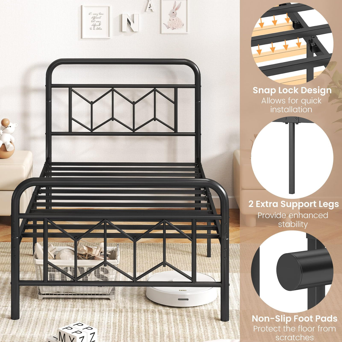 Goflame Metal Twin Bed Frames with Victorian Style Headboard & Footboard, Heavy Duty Slats Support Mattress Foundation