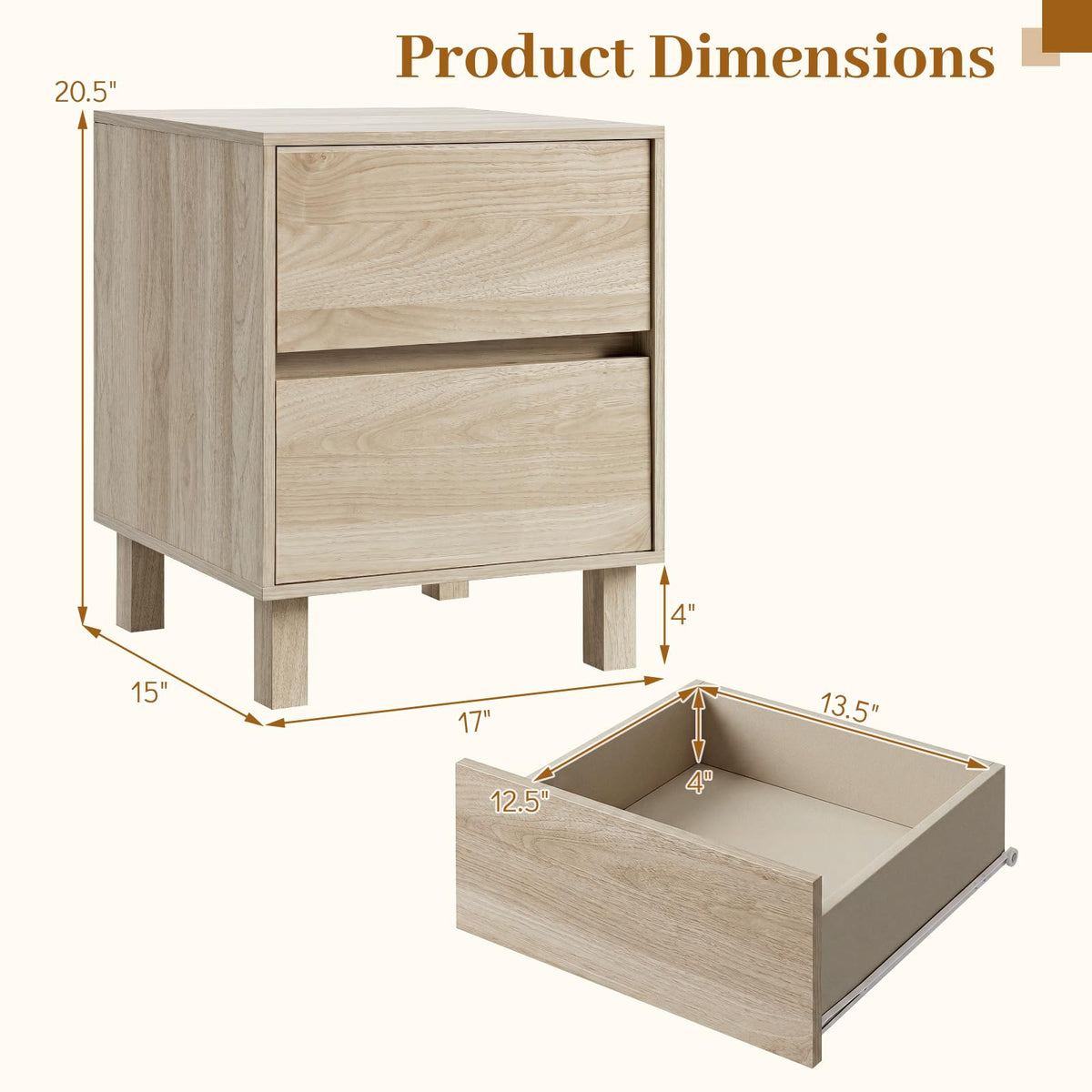 Goflame Modern Wood Night Stand w/2 Storage Drawers (1/2)