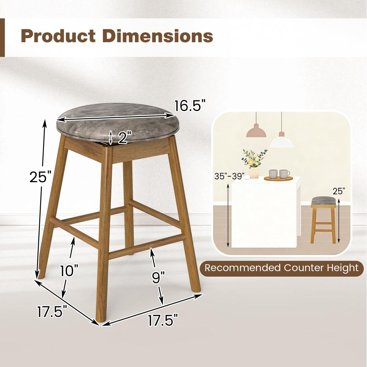 Goflame Swivel Counter Height Barstools with Solid Wood Legs and Footrests