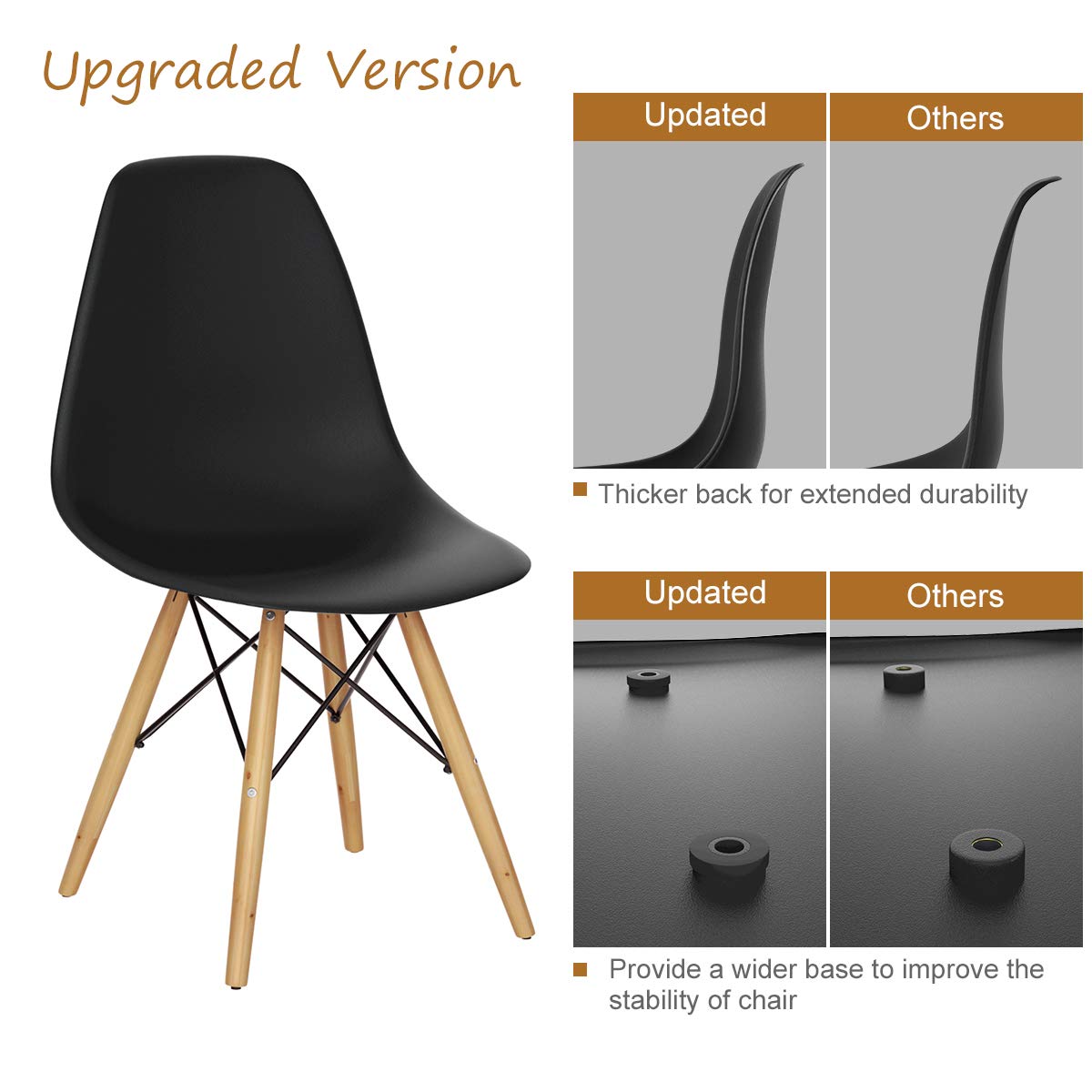 Goflame Dining DSW Chairs with Linen Cushion, Modern Mid Century Shell Chairs w/ Wood Legs