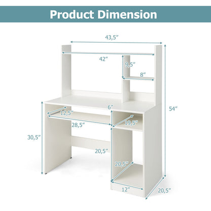 Goflame White Computer Desk with Hutch and Bookshelf