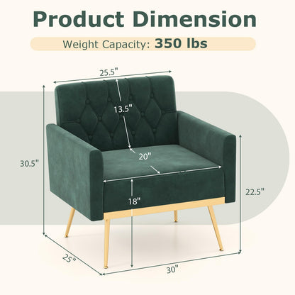 Goflame Modern Velvet Accent Chair Set of 1/2, Mid-Century Upholstered Single Sofa Chair w/Button Tufted Back