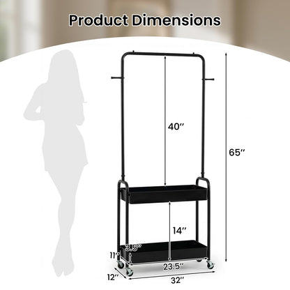 Goflame Heavy-Duty Rolling Clothes Rack with 2 Storage Baskets & Side Hooks