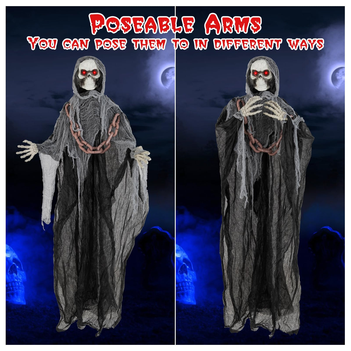 Goflame 6.4 FT Halloween Animatronic Standing Grim Reaper, Halloween Decoration with Chain