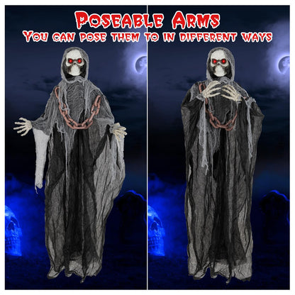 Goflame 6.4 FT Halloween Animatronic Standing Grim Reaper, Halloween Decoration with Chain
