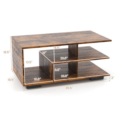 Goflame Coffee Table with Storage, Modern Rectangular Accent Table with L-shaped Middle Shelf