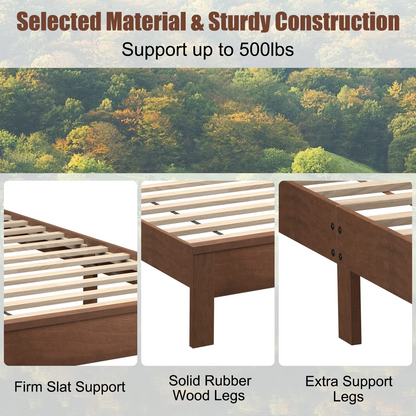 Queen/Full/Twin Size Platform Bed w/ Rubber Wood Legs & Integrated Headboard | Wooden Bed Frame