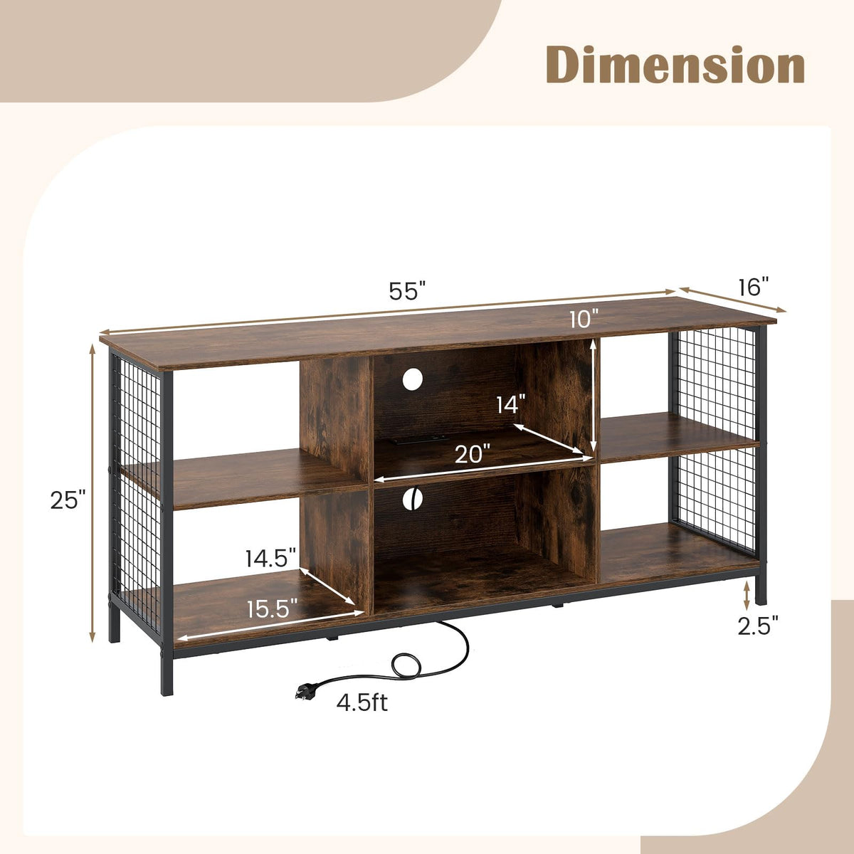 Goflame Industrial TV Stand for TVs up to 65 Inch
