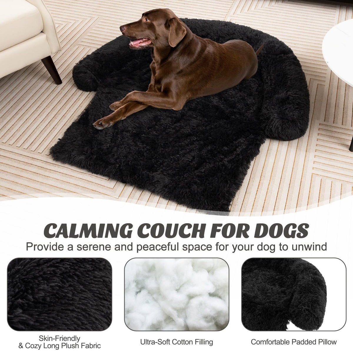 Goflame Calming Dog Bed - Fluffy Plush Pet Bed for Couch, Removable Washable Cover