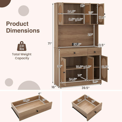 Goflame Kitchen Hutch, 71" Tall Boho Pantry Cabinet