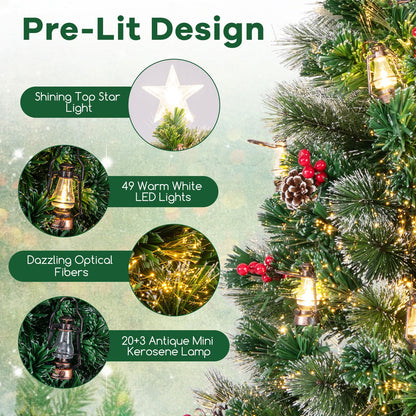 Goflame Pre-Lit Fiber Optic Christmas Tree, Artificial Snowy Xmas Tree with Warm White LED Lights