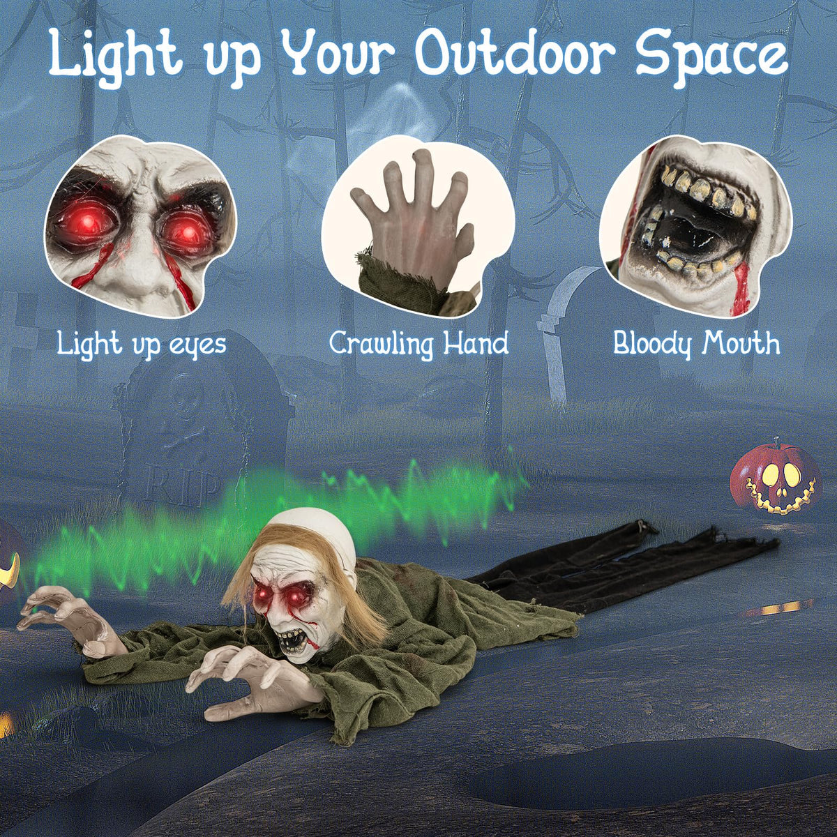 Goflame Halloween Skeleton Groundbreaker Decoration, Sound-Actived Halloween Party Decoration