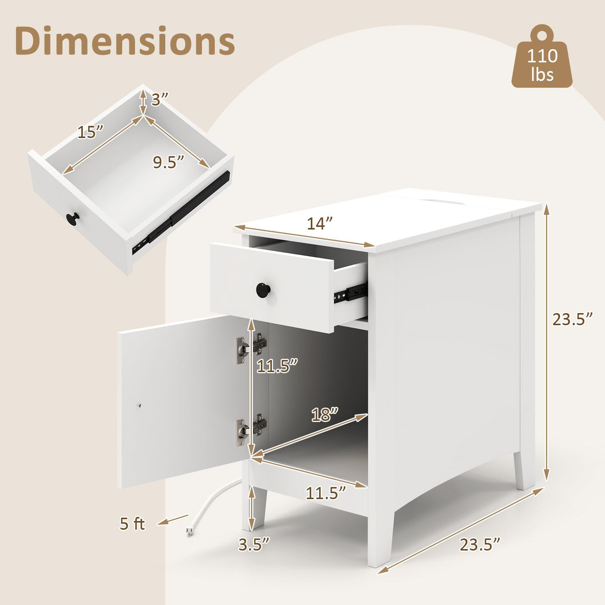 Goflame Nightstand with Charging Station, Flip Top End Table w/USB Ports & Outlets, Modern Side Table w/Storage Drawer