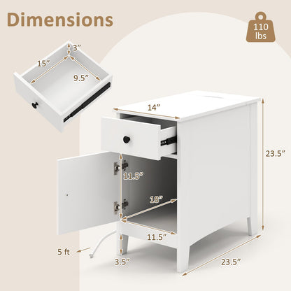 Goflame Nightstand with Charging Station, Flip Top End Table w/USB Ports & Outlets, Modern Side Table w/Storage Drawer