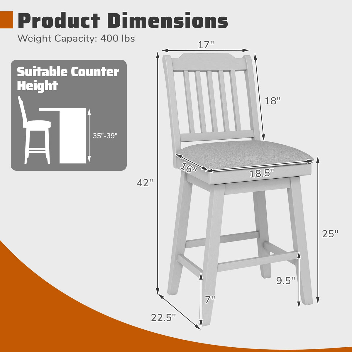 Goflame 25" Modern Bar Stools Set of 2/4 360° Swivel Counter Height Chairs