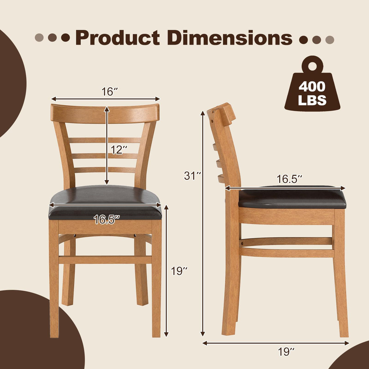 Goflame Wooden Dining Chairs Set PU Leather Upholstered Kitchen Chair w/Rubber Wood Legs