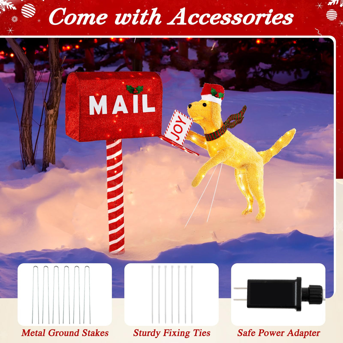 Goflame 3.5 FT Lighted Dachshund Climbing Mailbox, Pre-Lit Christmas Holiday Decoration