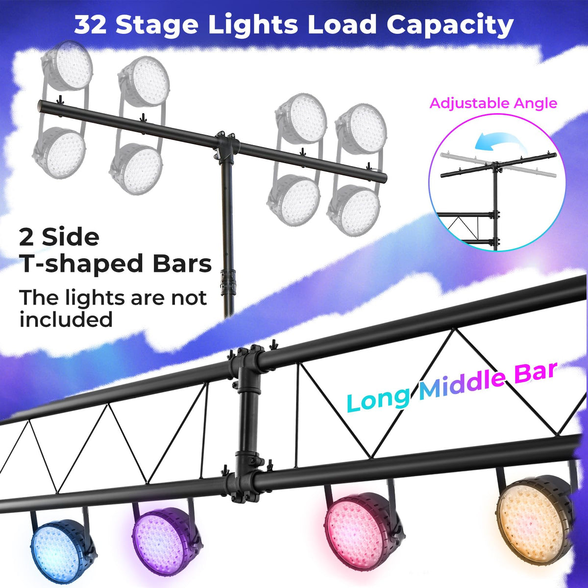 Goflame DJ Light Stand, 14FT Lighting Truss System with 32 Lights Hold 220LBS Capacity